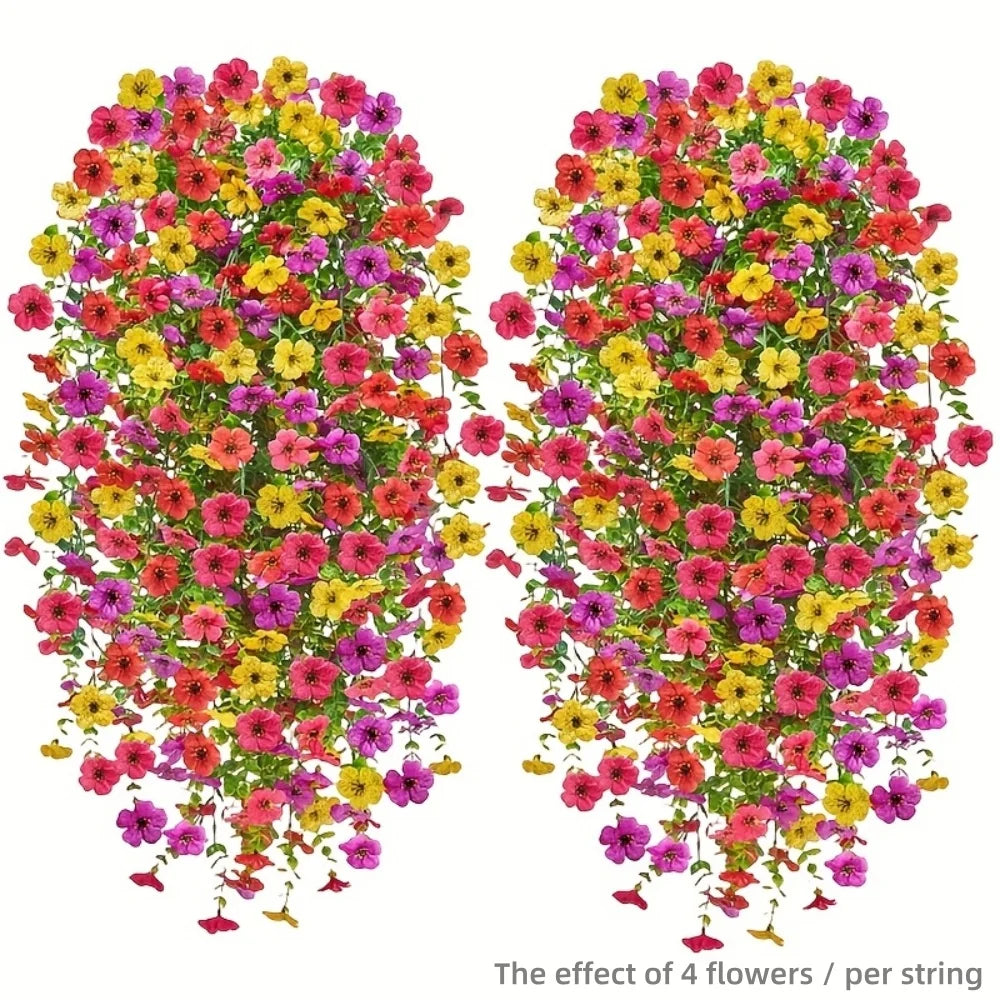 4 sztuki sztucznych kwiatów wiszących – realistyczne plastikowe girlandy z wielobarwnymi kwiatami do dekoracji wnętrz i na zewnątrz.