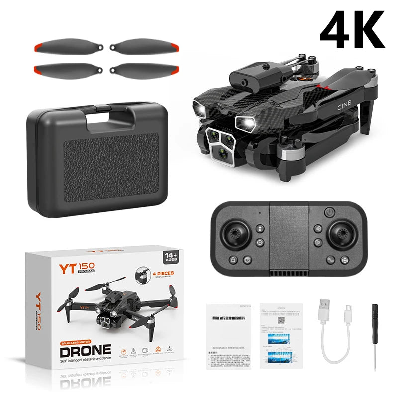 2026 Nowy dron YT150 8K HD Trzy kamery 5G WiFi FPV Silniki bezszczotkowe Optyczny przepływ Unikanie przeszkód Czteroosiowy dron RC 20000M