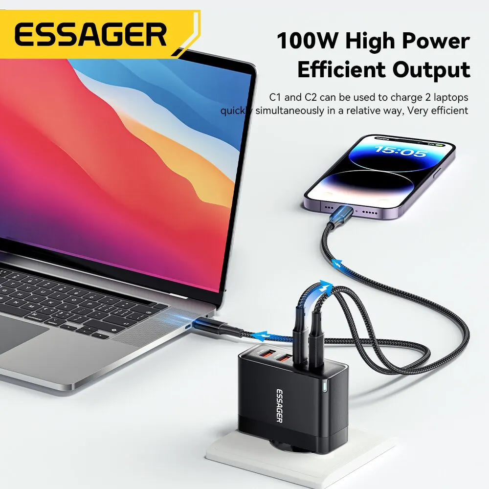 Nabíjačka Essager 100W GaN USB typu C PD QC Quick Charge 4.0 3.0 typu C rýchle nabíjanie pre iPhone 14 13 12 Xiaomi Macbook