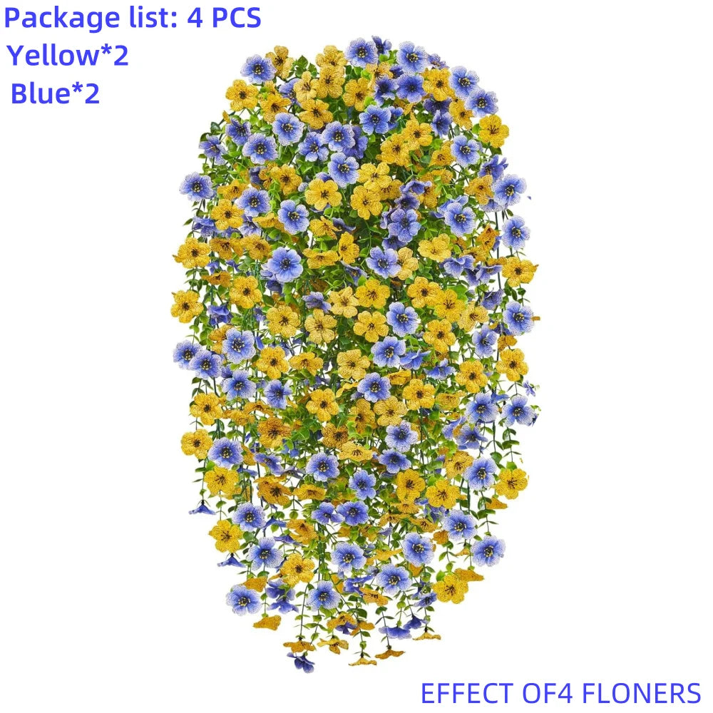 4 sztuki sztucznych kwiatów wiszących – realistyczne plastikowe girlandy z wielobarwnymi kwiatami do dekoracji wnętrz i na zewnątrz.