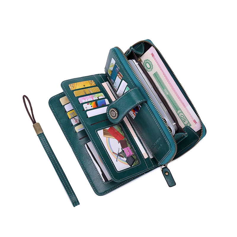 Wysokiej jakości portfel skórzany z zabezpieczeniem RFID.