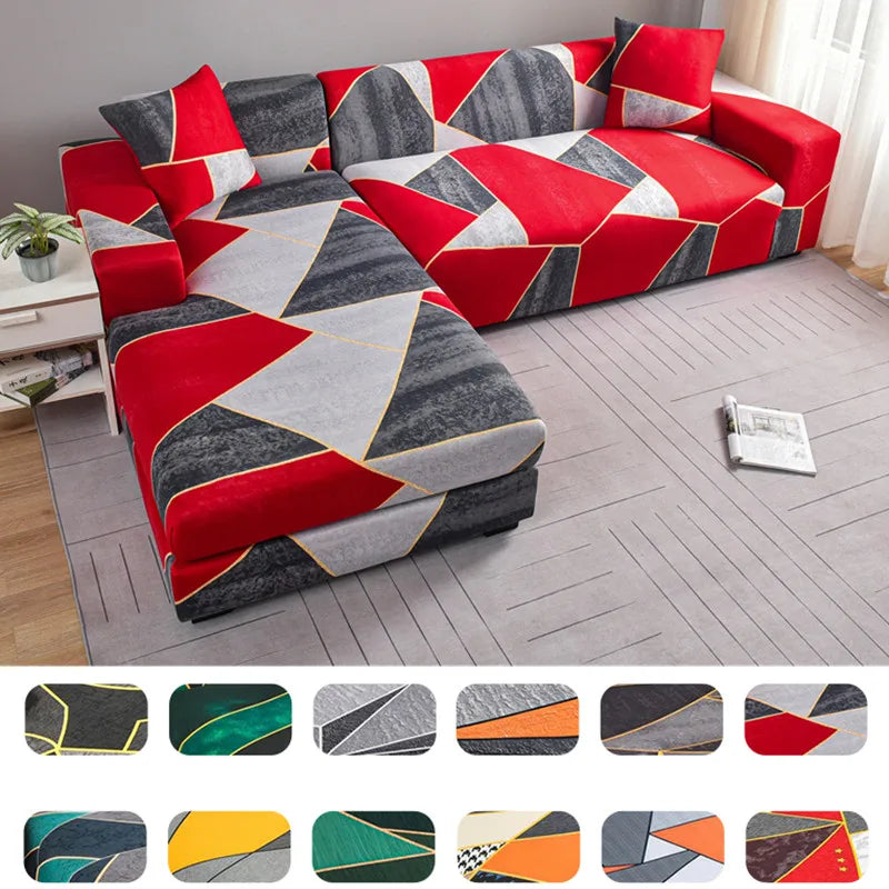 Geometryczne pokrowce na sofy do salonu Elastyczny pokrowiec na narożną sofę .