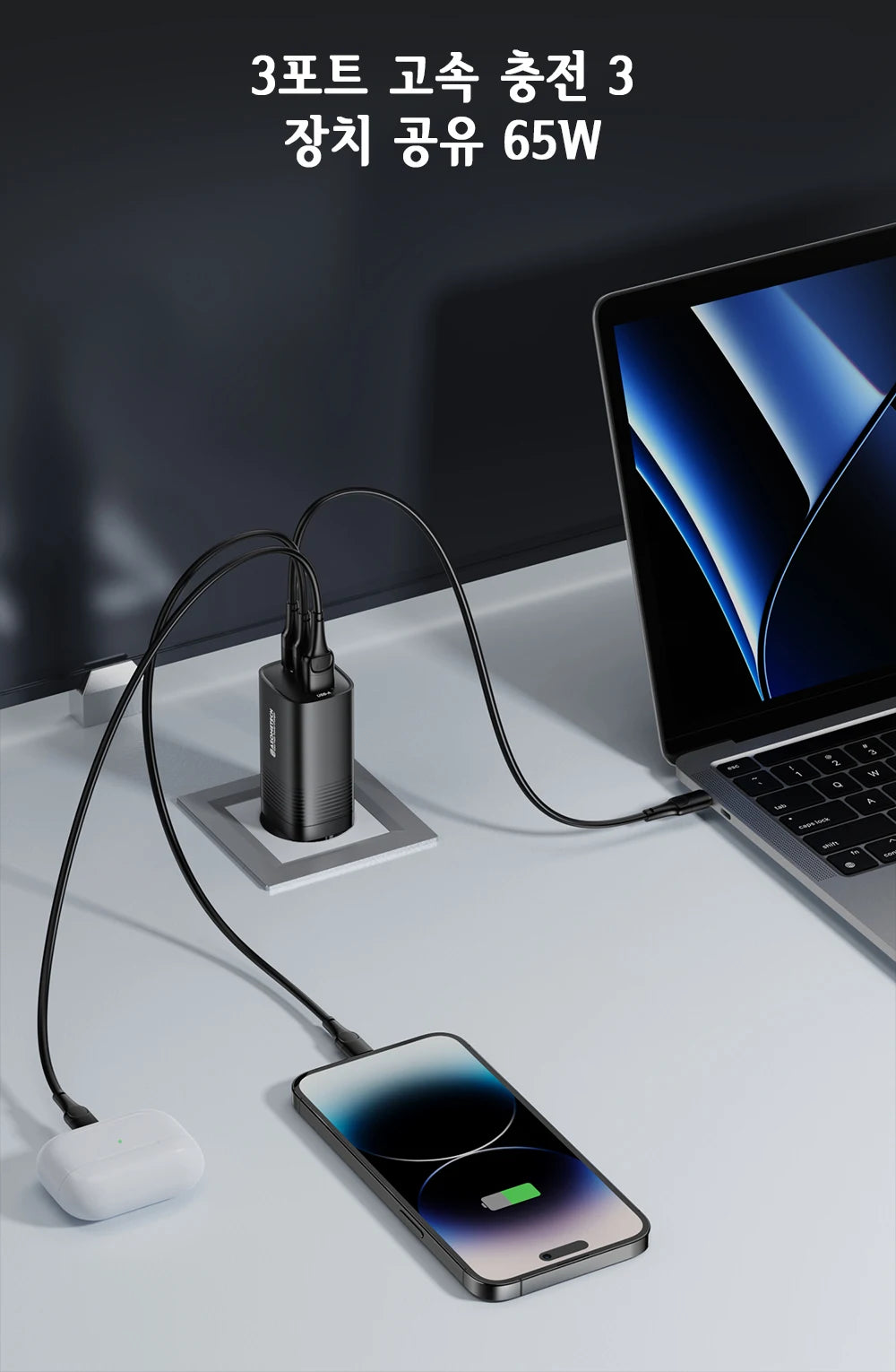 Ładowarka ASOMETECH GaN USB typu C 65 W 45 W PPS PD QC4.0 Szybka ładowarka do laptopów Macbook, tabletów iPad, iPhone'ów 16 i Samsung S23 Ultra
