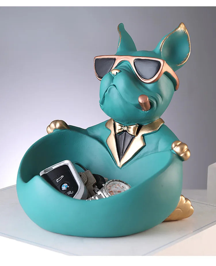 Rzeźba z żywicy przedstawiająca buldoga francuskiego, statuetka psa,skarbonka, dekoracja do domu