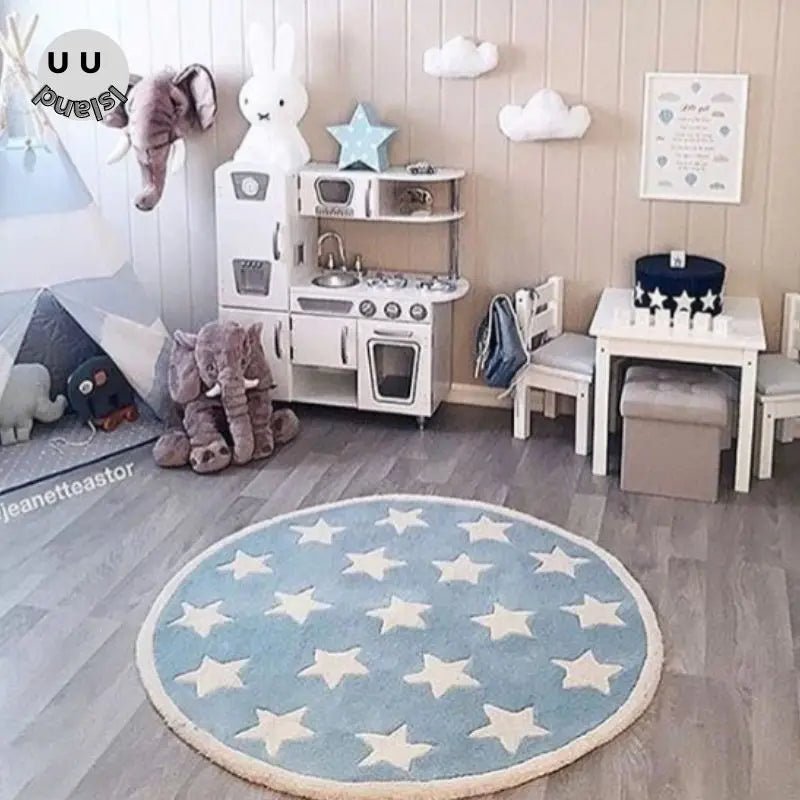 Okrągły puszysty dywan do zabawy dla dzieci z alfabetem, miękkie do sypialni dla dzieci .