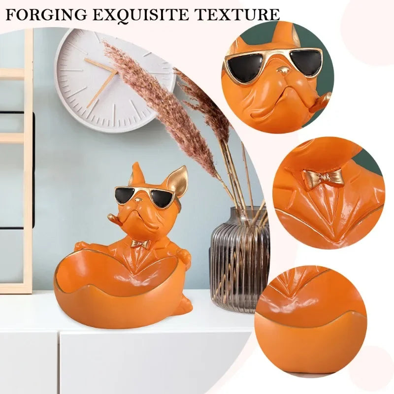 Rzeźba z żywicy przedstawiająca buldoga francuskiego, statuetka psa,skarbonka, dekoracja do domu