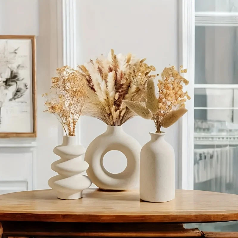 Zestaw 3 białych ceramicznych wazonów w stylu bohemy, kreatywne ozdoby do domu, do salonu i sypialni