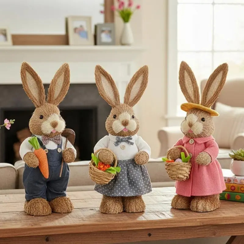 Urocza figurka królika z wikliny o wysokości 35 cm, ręcznie wykonana dekoracja ogrodowa.