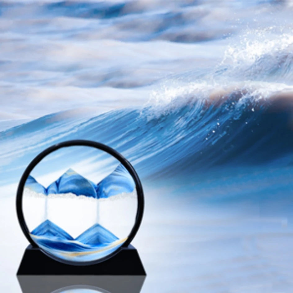 Obraz 3D z ruchomym piaskiem Okrągłe szkło Głębokie morze Piaszczysty krajobraz.