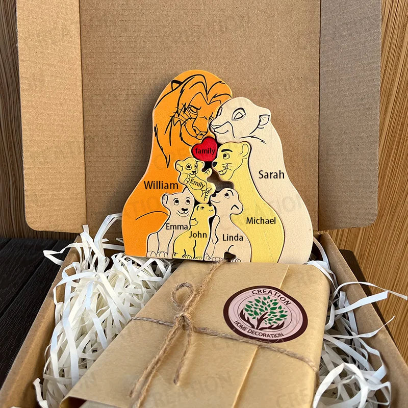 Spersonalizowana  rodzinna układanka drewniana LEW