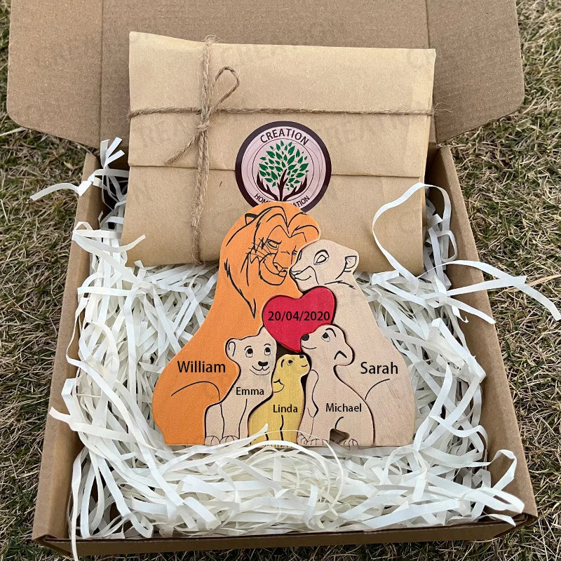 Spersonalizowana  rodzinna układanka drewniana LEW