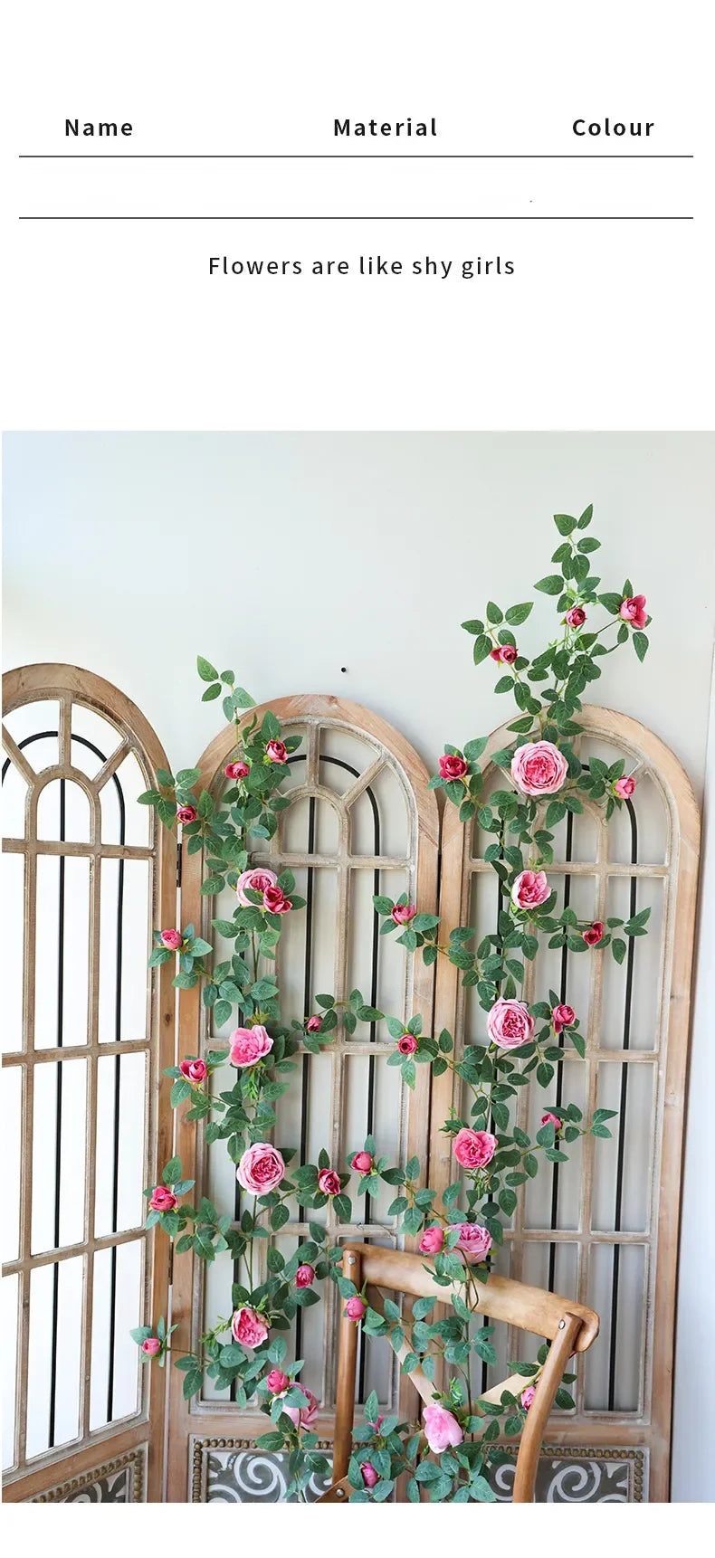 Sztuczne róże winorośli Kwiaty jedwabne Rattanowa dekoracja do kawiarni.