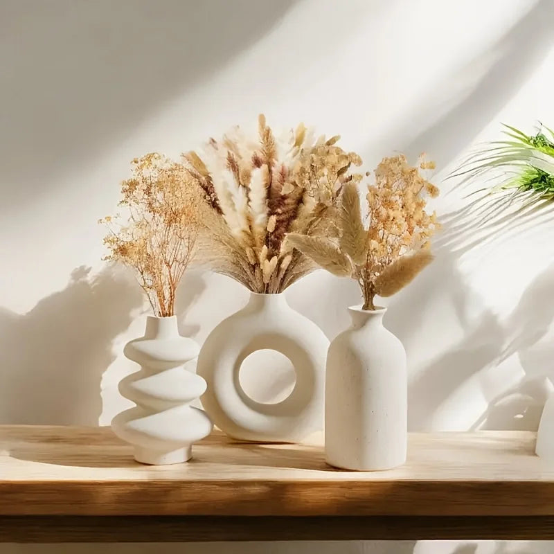 Zestaw 3 białych ceramicznych wazonów w stylu bohemy, kreatywne ozdoby do domu, do salonu i sypialni