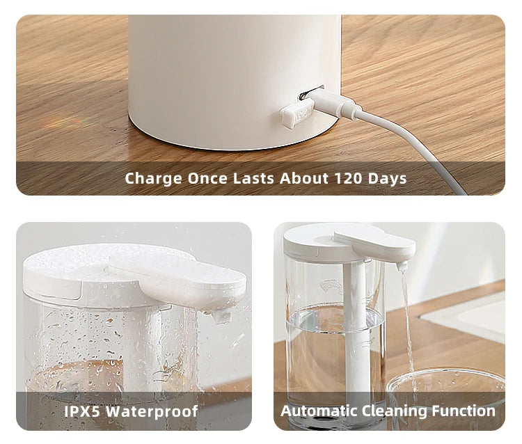 Automatický dávkovač tekutého mydla, nabíjateľný bezdotykový dávkovač pracieho prostriedku s USB.