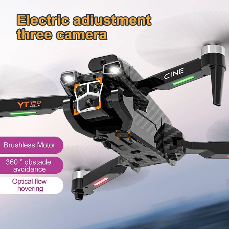 2026 Nowy dron YT150 8K HD Trzy kamery 5G WiFi FPV Silniki bezszczotkowe Optyczny przepływ Unikanie przeszkód Czteroosiowy dron RC 20000M
