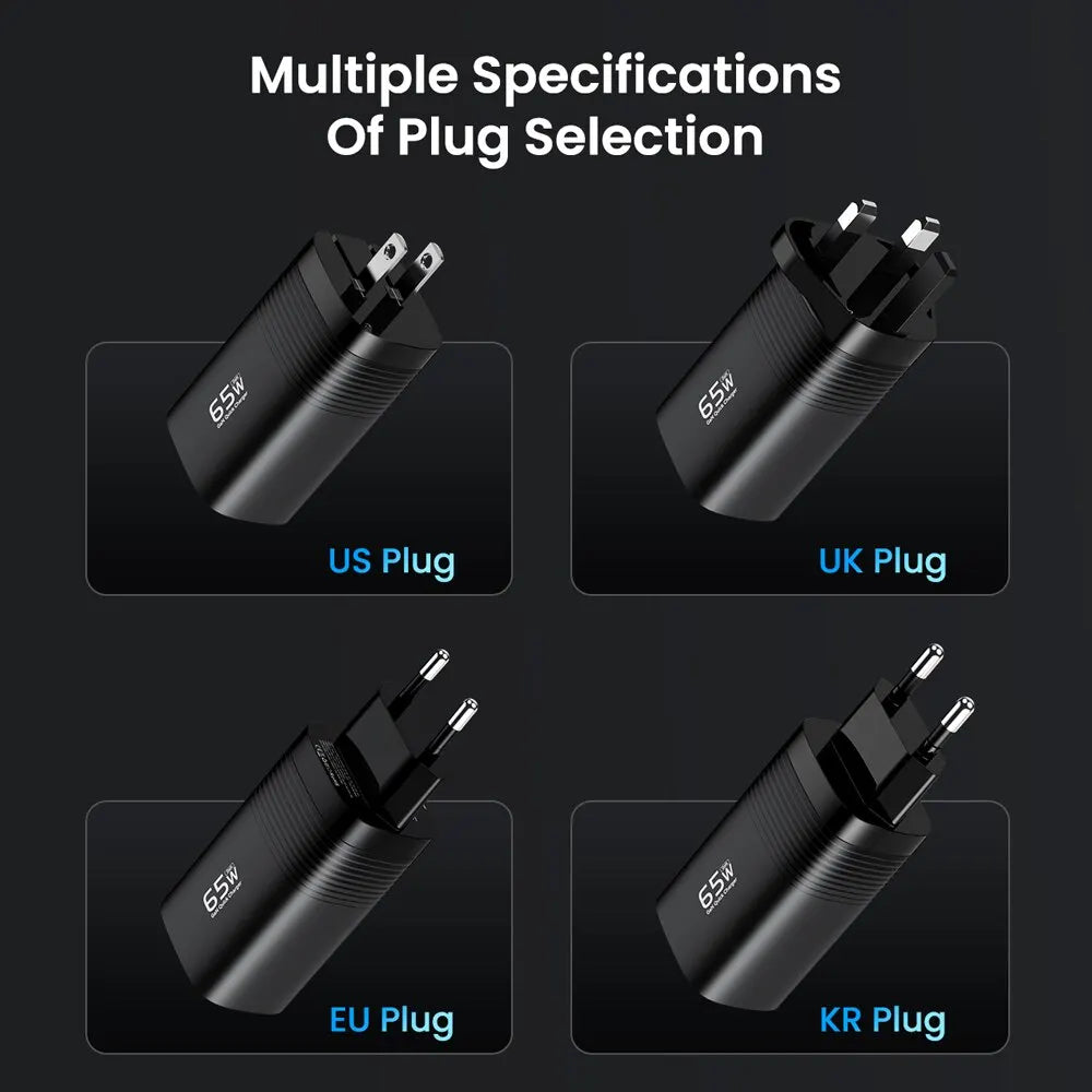 Ładowarka ASOMETECH GaN USB typu C 65 W 45 W PPS PD QC4.0 Szybka ładowarka do laptopów Macbook, tabletów iPad, iPhone'ów 16 i Samsung S23 Ultra