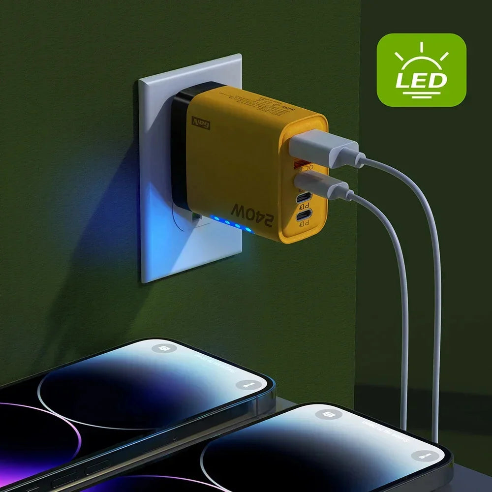 5 v 1 GaN USB C nabíjačka, 240W rýchlonabíjací adaptér, 10A kábel USB-C, 3PD 2USB QC3.0 nabíjačka pre iPhone 16, Samsung a Xiaomi