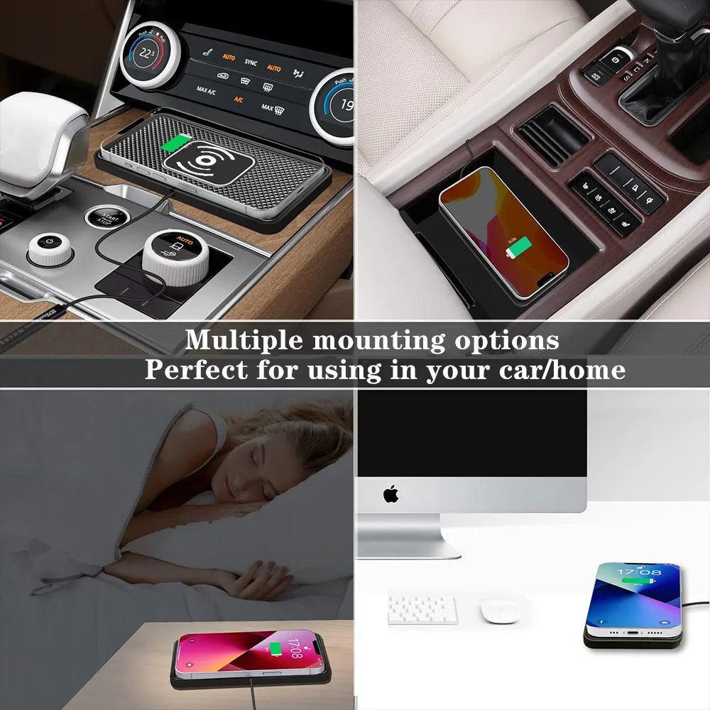 Bezprzewodowa ładowarka samochodowa do iPhone'a 16, 15, 15 Pro Max, 14, 13, 12, X, Samsung S24, S23, bezprzewodowa ładowarka samochodowa, silikonowa podkładka, szybka ładowarka