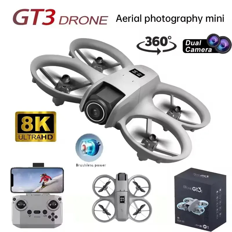 GT3 Max Mini Drone 8K Profesjonalny podwójny aparat Tryb bezgłowicowy Unikanie przeszkód WiFi FPV Dron 360° Flip Quadcopter Zabawki dla dzieci