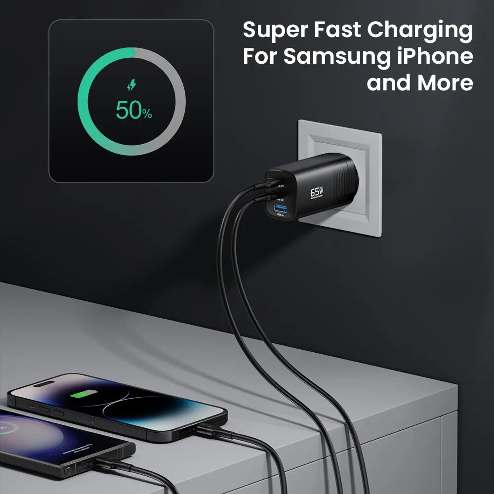 Ładowarka ASOMETECH GaN USB typu C 65 W 45 W PPS PD QC4.0 Szybka ładowarka do laptopów Macbook, tabletów iPad, iPhone'ów 16 i Samsung S23 Ultra