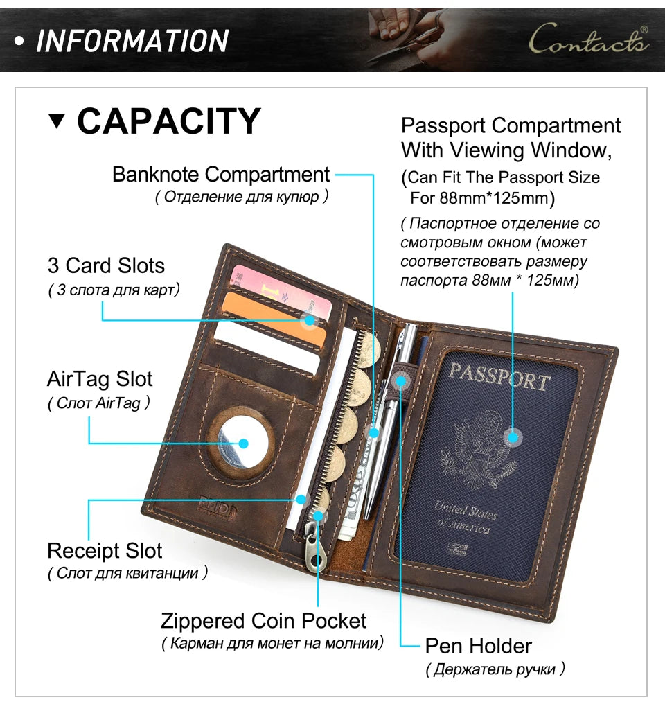 Portfel CONTACT na paszport ,etui na karty, podróżny dla mężczyzn.