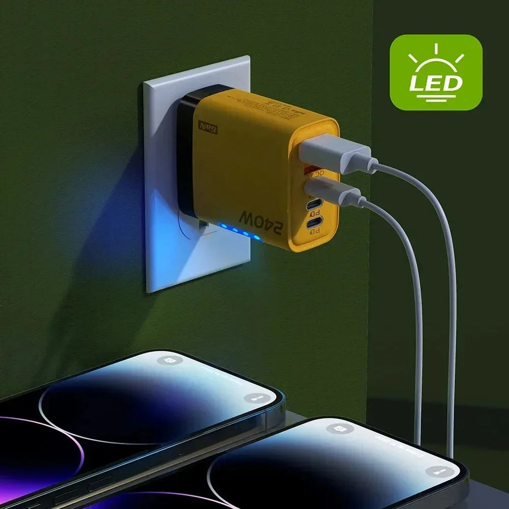 5 v 1 GaN USB C nabíjačka, 240W rýchlonabíjací adaptér, 10A kábel USB-C, 3PD 2USB QC3.0 nabíjačka pre iPhone 16, Samsung a Xiaomi