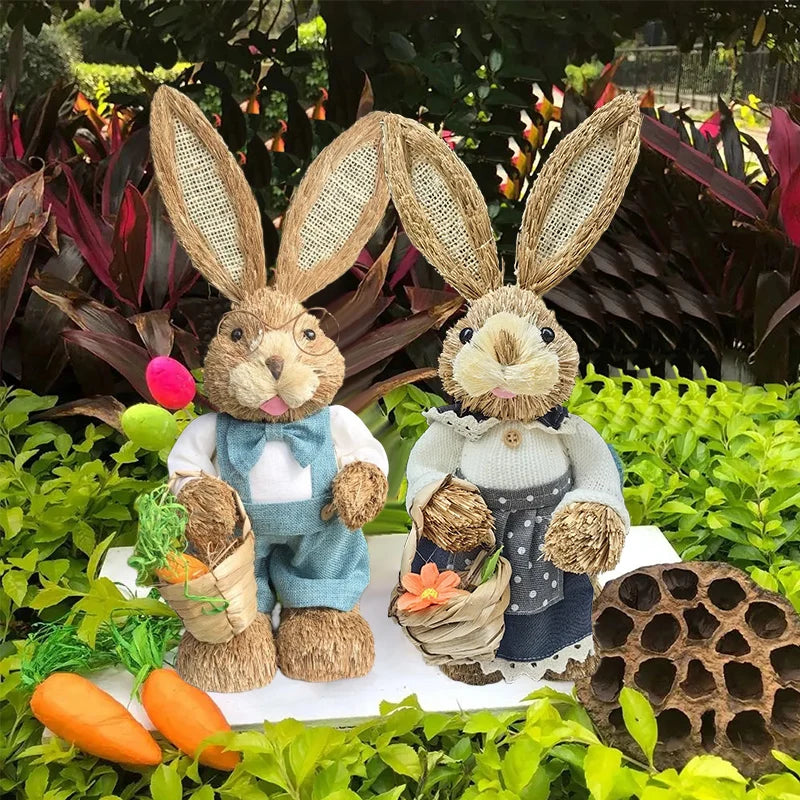Urocza figurka królika z wikliny o wysokości 35 cm, ręcznie wykonana dekoracja ogrodowa.