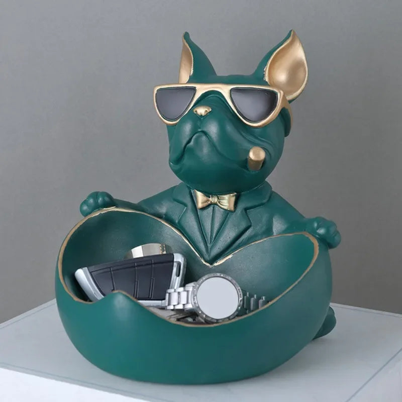 Rzeźba z żywicy przedstawiająca buldoga francuskiego, statuetka psa,skarbonka, dekoracja do domu