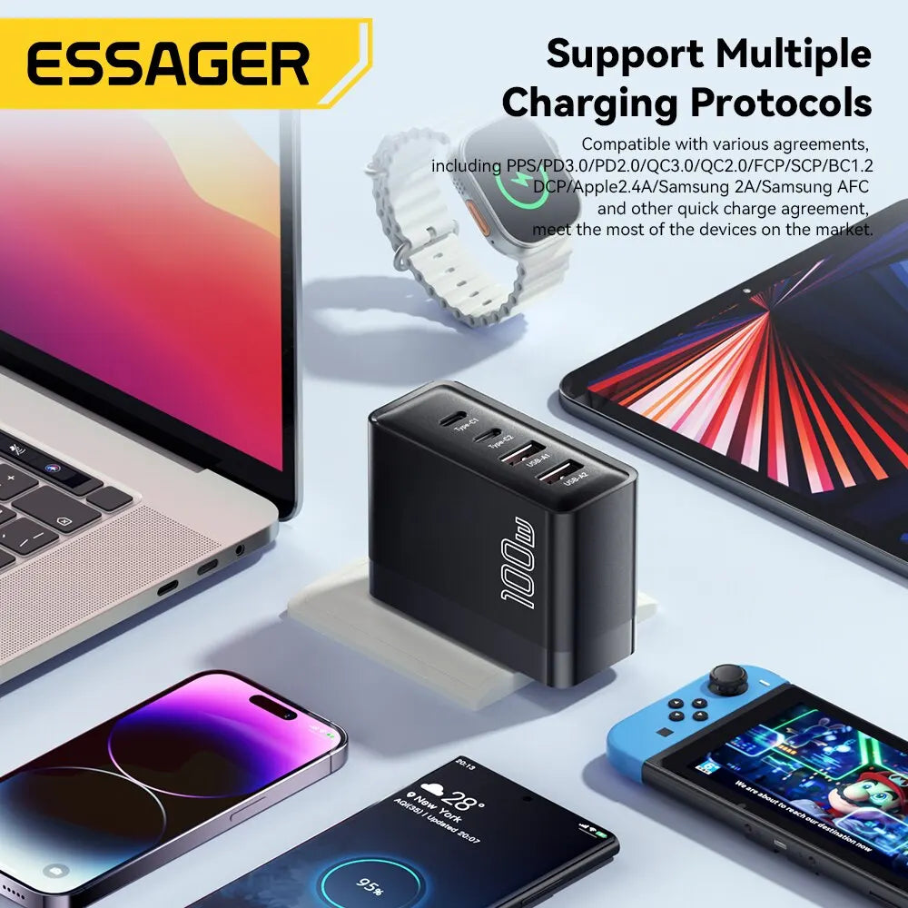 Nabíjačka Essager 100W GaN USB typu C PD QC Quick Charge 4.0 3.0 typu C rýchle nabíjanie pre iPhone 14 13 12 Xiaomi Macbook