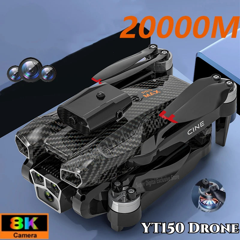 2026 Nowy dron YT150 8K HD Trzy kamery 5G WiFi FPV Silniki bezszczotkowe Optyczny przepływ Unikanie przeszkód Czteroosiowy dron RC 20000M
