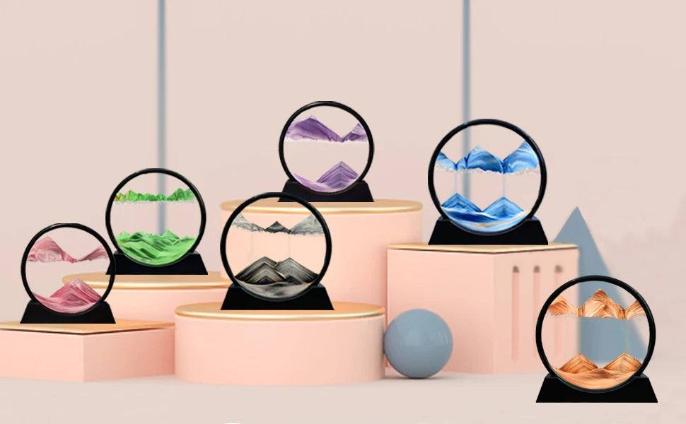 Obraz 3D z ruchomym piaskiem Okrągłe szkło Głębokie morze Piaszczysty krajobraz.