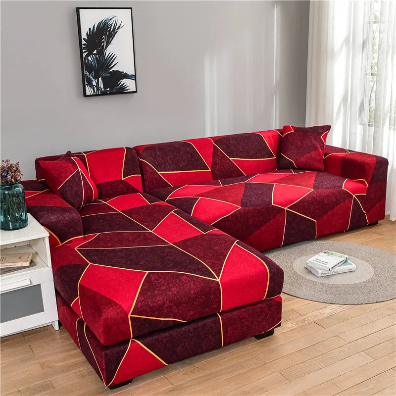 Geometrické poťahy na pohovky do obývačky Elastický poťah na rohovú pohovku.