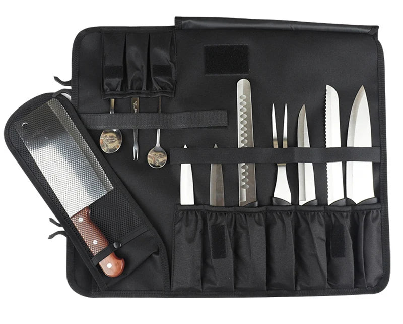 16-komorowa torba na noże szefa kuchni do użytku na świeżym powietrzu.