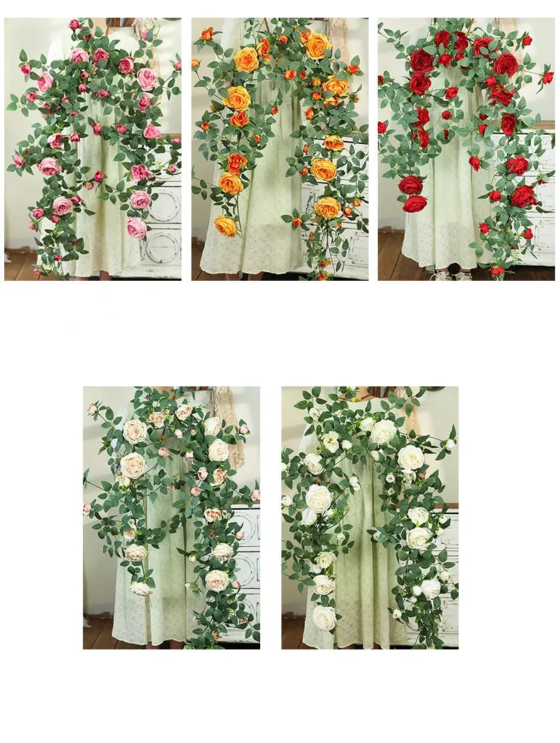 Sztuczne róże winorośli Kwiaty jedwabne Rattanowa dekoracja do kawiarni.