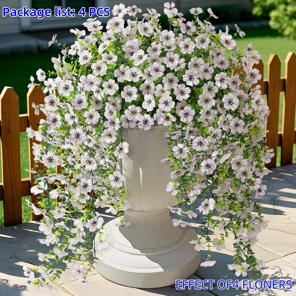 4 sztuki sztucznych kwiatów wiszących – realistyczne plastikowe girlandy z wielobarwnymi kwiatami do dekoracji wnętrz i na zewnątrz.