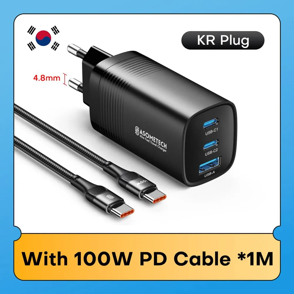 Ładowarka ASOMETECH GaN USB typu C 65 W 45 W PPS PD QC4.0 Szybka ładowarka do laptopów Macbook, tabletów iPad, iPhone'ów 16 i Samsung S23 Ultra