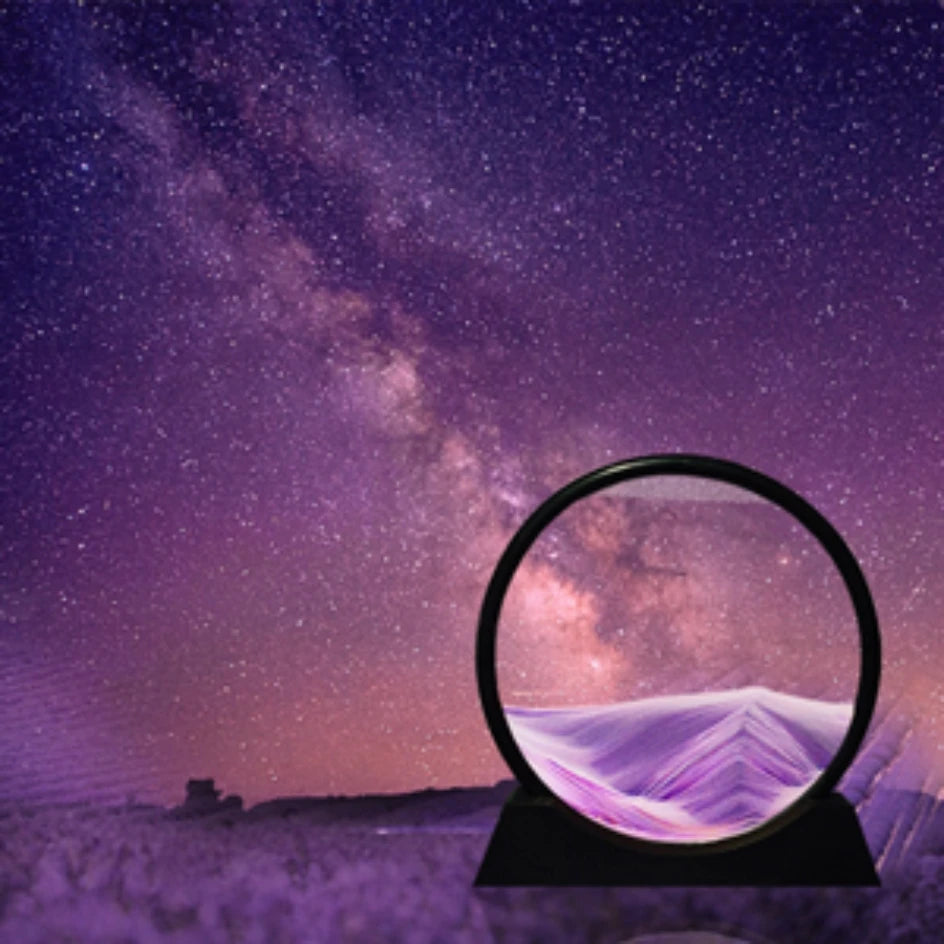 Obraz 3D z ruchomym piaskiem Okrągłe szkło Głębokie morze Piaszczysty krajobraz.