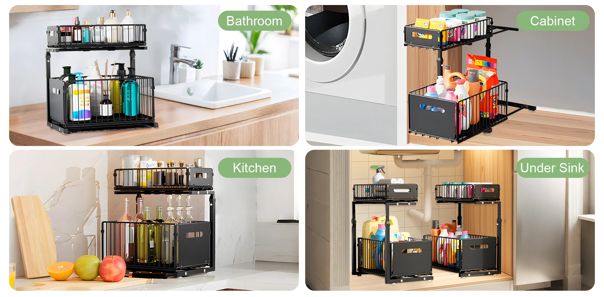 2-poziomowy wysuwany organizer do szafek Regulowany regał.