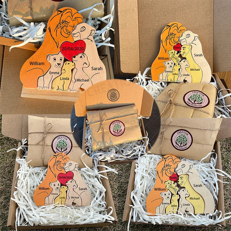 Spersonalizowana  rodzinna układanka drewniana LEW