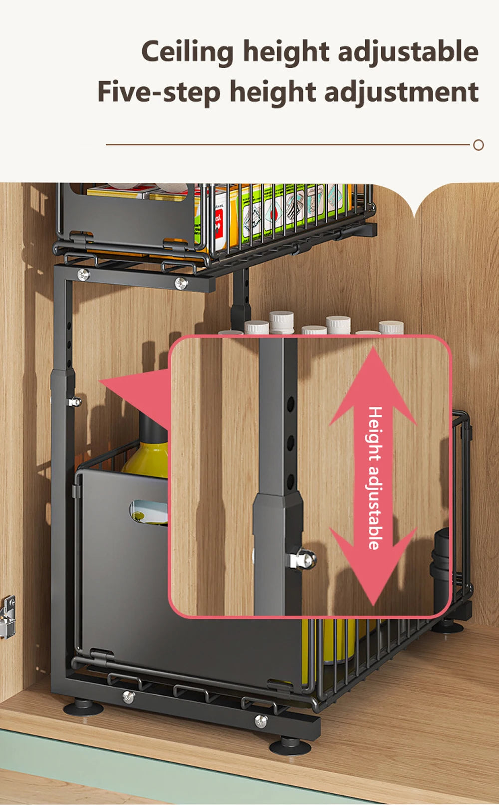 2-poziomowy wysuwany organizer do szafek Regulowany regał.