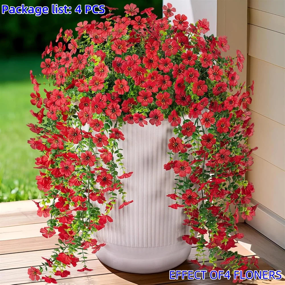 4 sztuki sztucznych kwiatów wiszących – realistyczne plastikowe girlandy z wielobarwnymi kwiatami do dekoracji wnętrz i na zewnątrz.