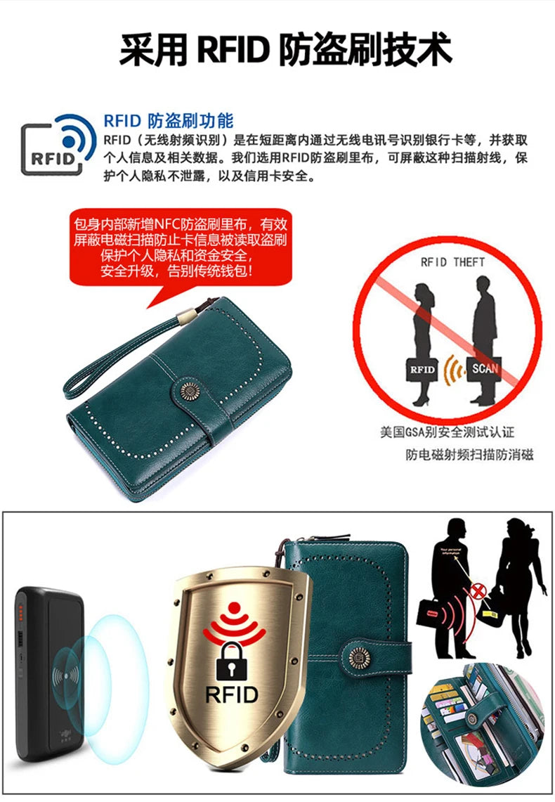 Wysokiej jakości portfel skórzany z zabezpieczeniem RFID.