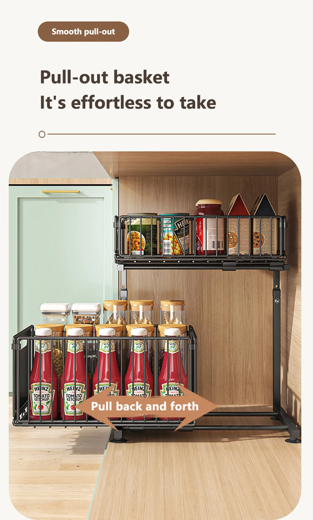 2-poziomowy wysuwany organizer do szafek Regulowany regał.