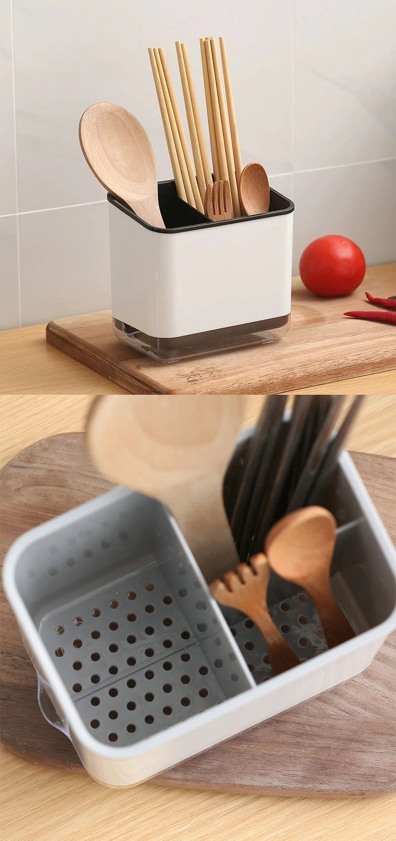 Wielofunkcyjny uchwyt do przechowywania łyżek i widelców.