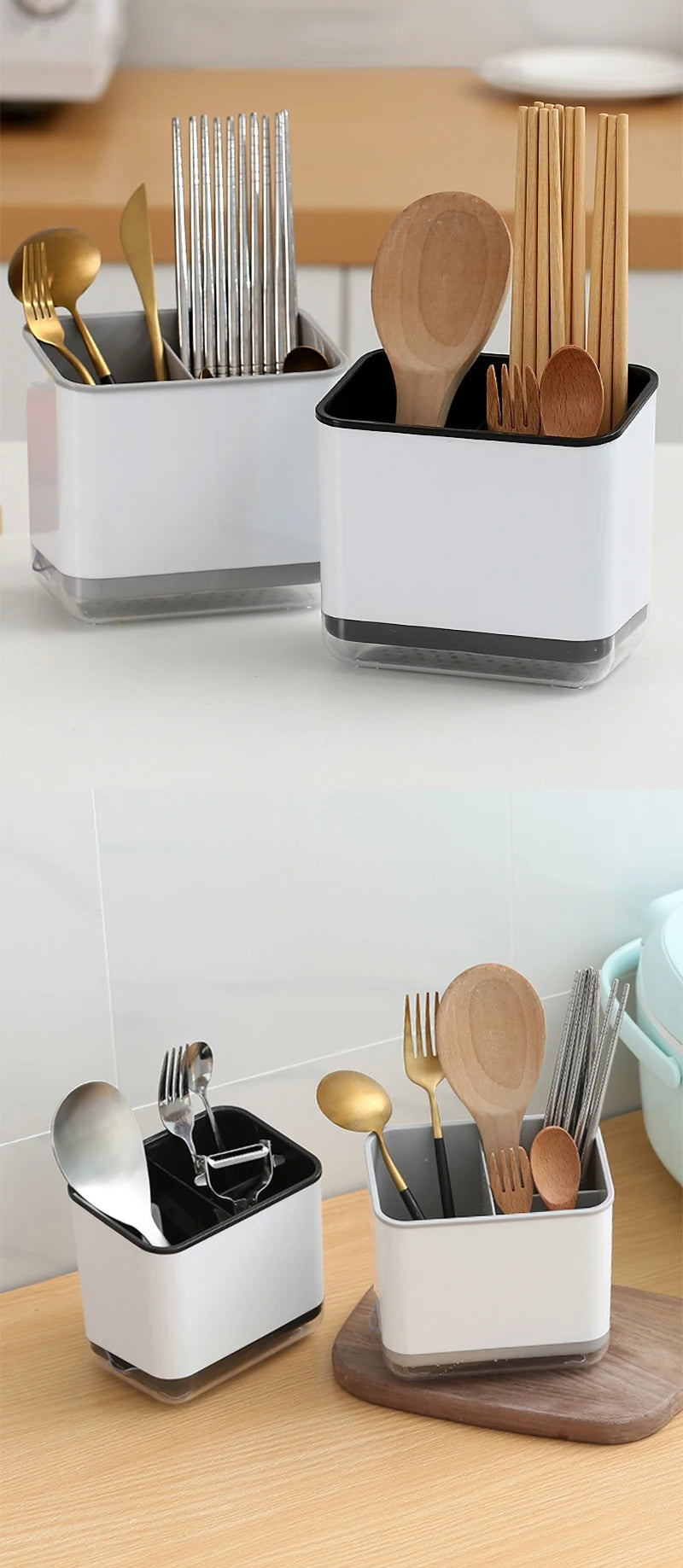 Wielofunkcyjny uchwyt do przechowywania łyżek i widelców.
