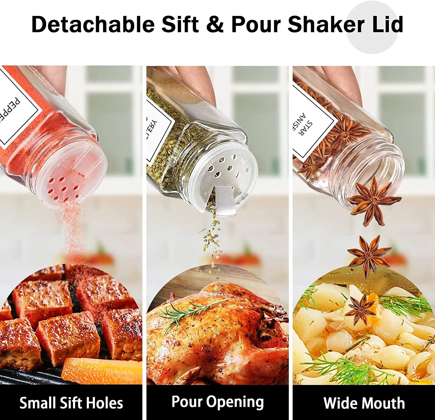 Szklane słoiczki  na przyprawy z bambusowymi zakrętkami