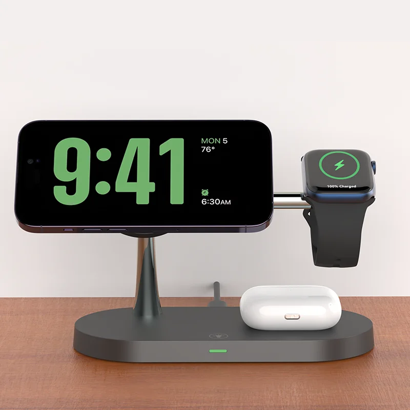 Bezprzewodowa ładowarka 3 w 1 dla iPhone'a 12/13/14/15/16/17 Szybka stacja ładująca dla Apple Watch 10 9 8 7 6 5 4 Airpods 2 3 Pro