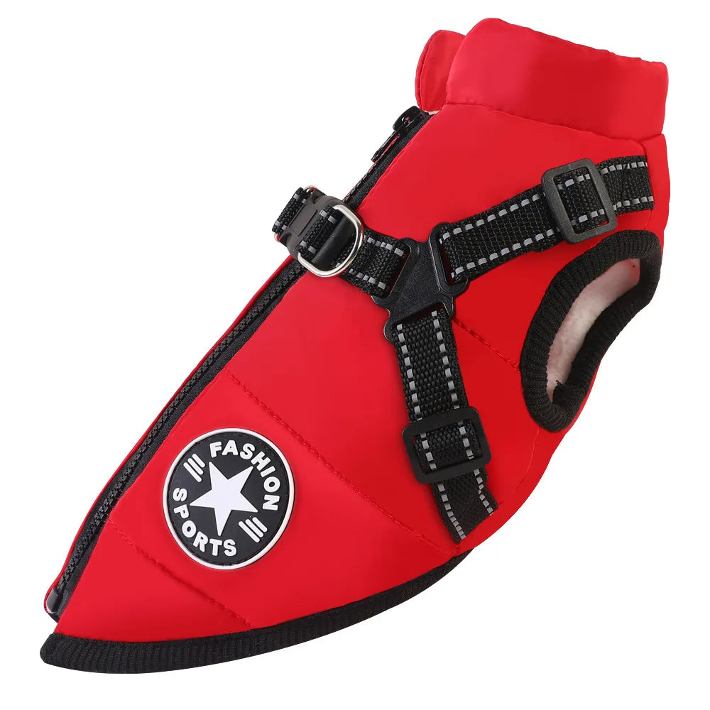 Zimowa ciepła kurtka dla psa z uprzężą Wodoodporna