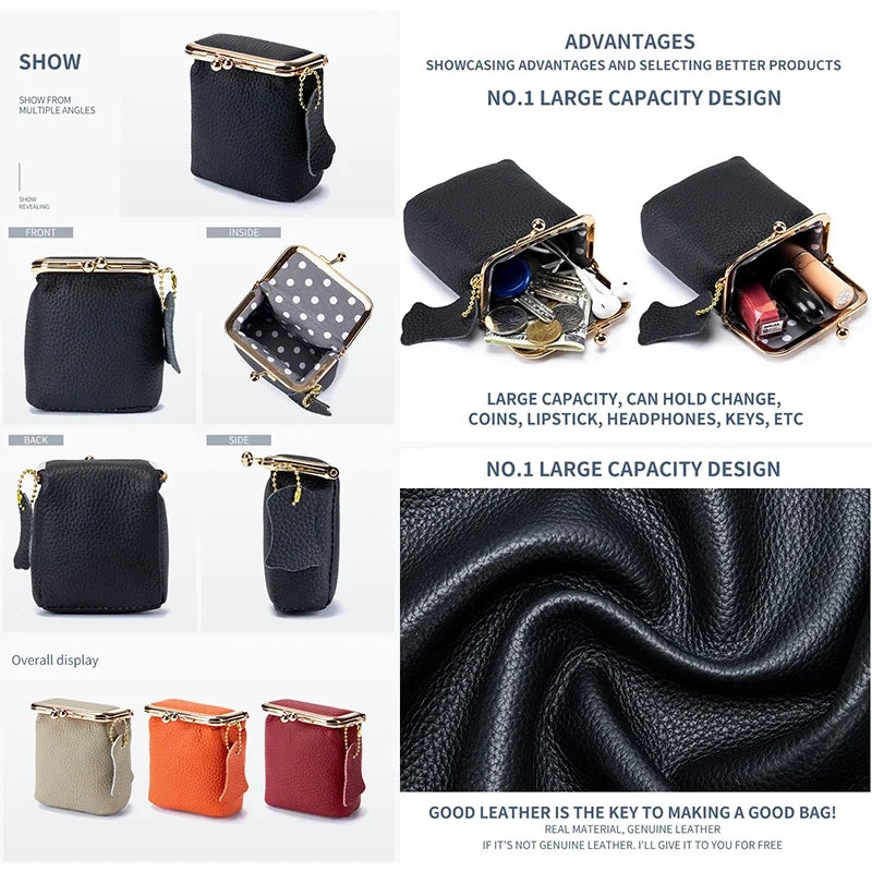 Portmonetka damska ,  z prawdziwej skóry ,mini portfel z klamrą.