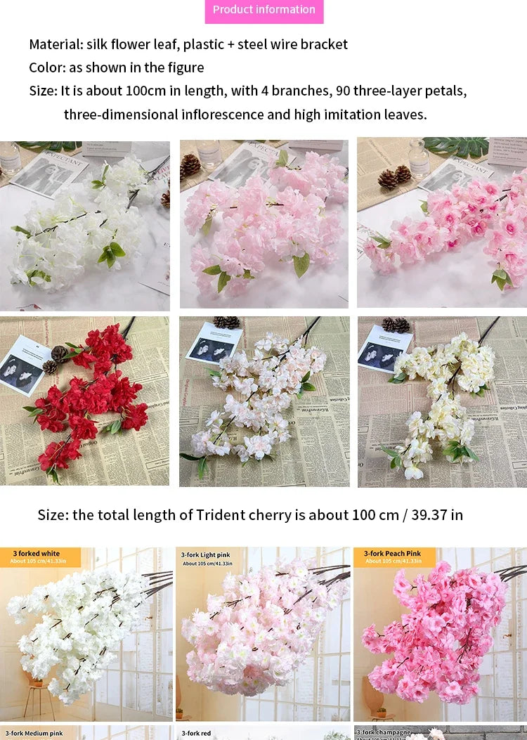5 sztuk sztucznych gałęzi wiśniowych Sakura z jedwabiu DIY .Domowa dekoracja salonu